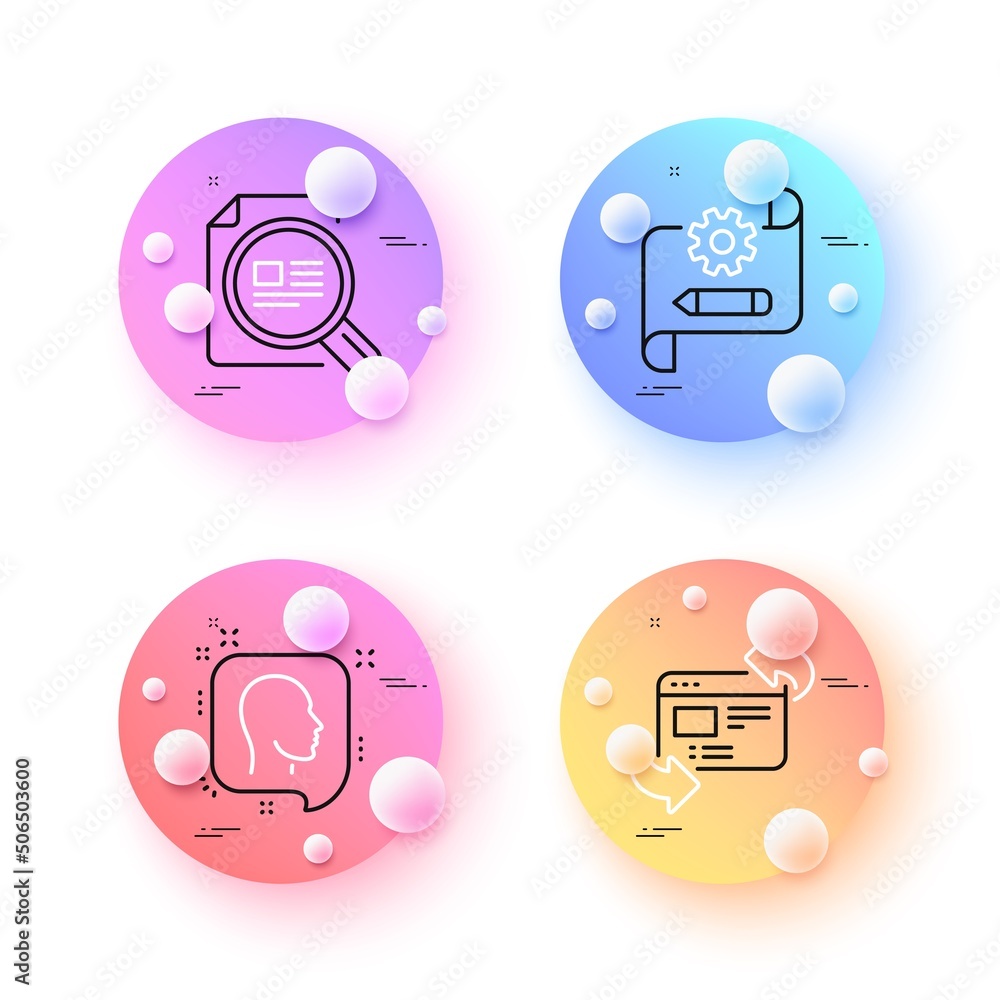Head, Check article and Cogwheel blueprint minimal line icons. 3d spheres or balls buttons. Refresh website icons. For web, application, printing. Vector Head, Check article and Cogwheel blueprint minimal line icons. 3d spheres or balls buttons. Refresh website icons. For web, application, printing. Vector