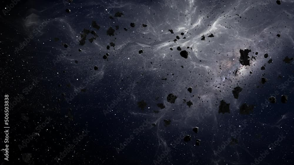 Meteor Rocks Flying in space, Milky way Meteors rotating in deep space
3D rendering of deep space with massive asteroid field 
