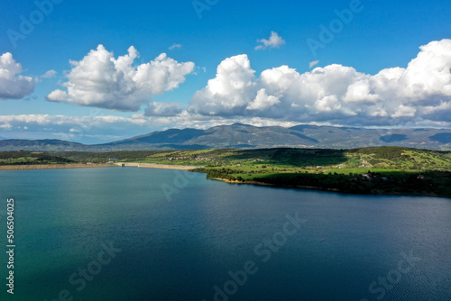 Beautifull aerial panoramic view from the drone to the Lake Pinios
