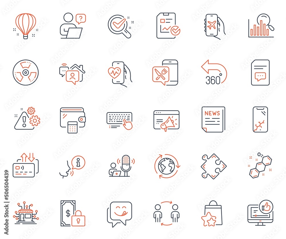 Technology icons set. Included icon as Outsourcing, Flight mode and Report checklist web elements. Fake news, Search, Work home icons. Yummy smile, Smartphone broken, Food app web signs. Vector Technology icons set. Included icon as Outsourcing, Flight mode and Report checklist web elements. Fake news, Search, Work home icons. Yummy smile, Smartphone broken, Food app web signs. Vector