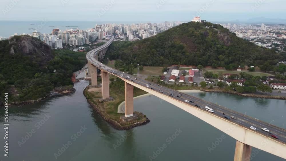 Beautiful aerial drone view of the third bridge in Vila Velha Vitória, Espirito Santo, Brazil Beautiful aerial drone view of the third bridge in Vila Velha Vitória, Espirito Santo, Brazil