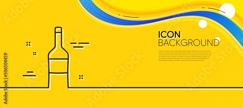 Wine bottle line icon. Abstract yellow background. Merlot or Cabernet Sauvignon sign. Minimal wine line icon. Wave banner concept. Vector