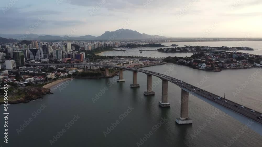 Beautiful aerial drone view of the third bridge in Vitória, Espirito Santo, Brazil - south america metropolis Beautiful aerial drone view of the third bridge in Vitória, Espirito Santo, Brazil - south america metropolis
