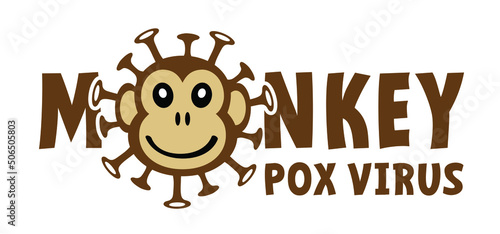 Cartoon monkey virus or monkeypox. Stop the virus belongs to the genus Orthopoxvirus in the family Poxviridae. infectious disease. Ape face with yellow banana. Vector monkey pox symbol or icon.