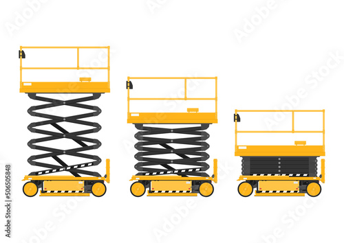 Electric scissor lift work platform. Vector.