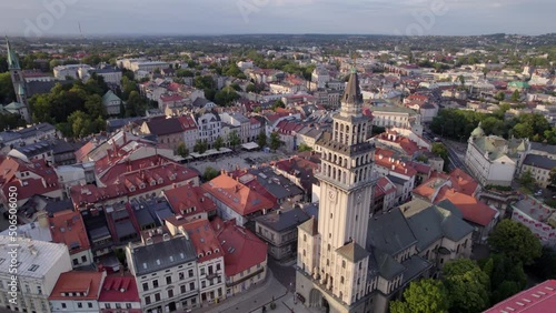 Bielsko-Biala from a drone on a sunny day. Town Hall and the characteristic buildings in the city. photo