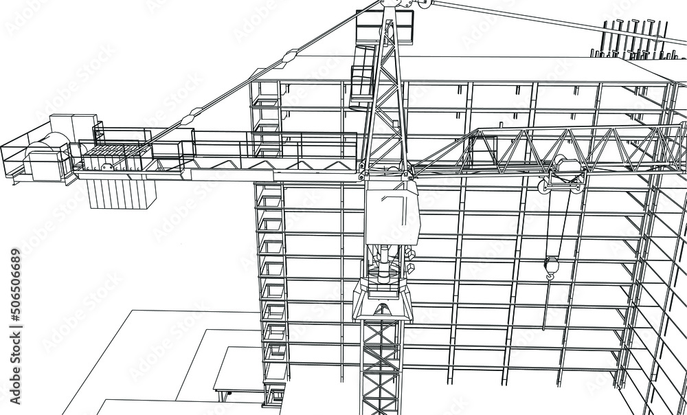 custom made wallpaper toronto digital000 under construction site with tower crane line sketch 3D illustration