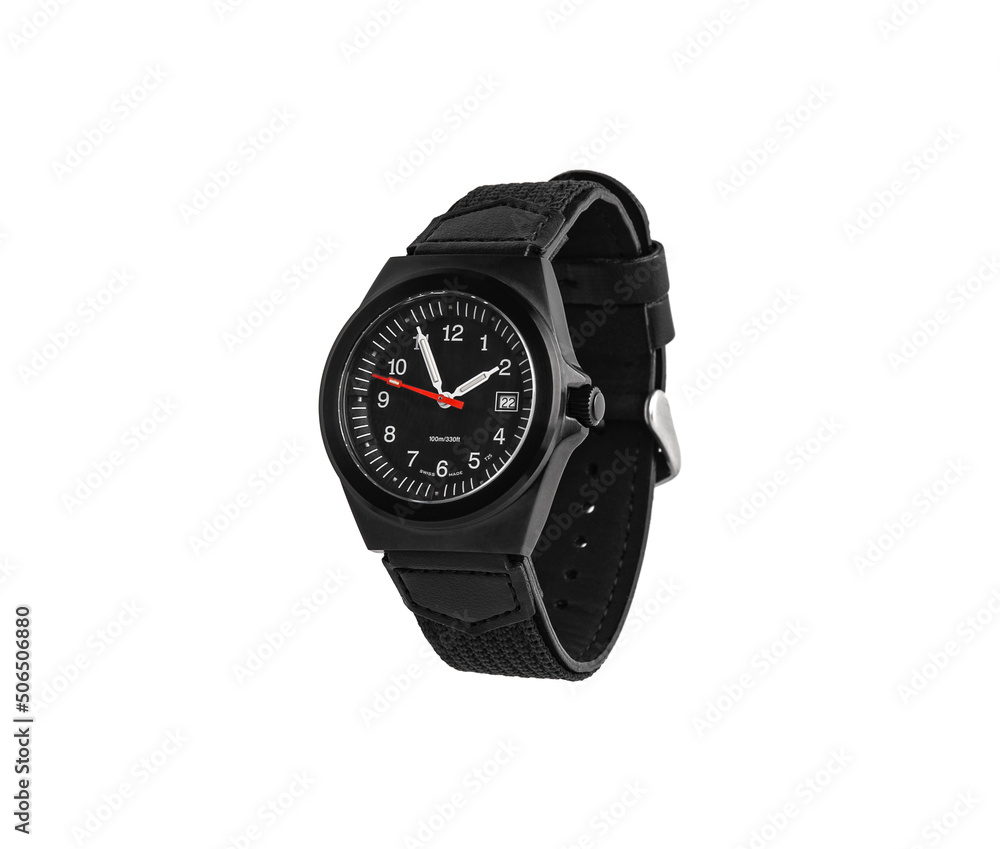 Wristwatch isolate on a white back. Sports wrist watch with a nylon bracelet. Watches for scuba divers. Wristwatch isolate on a white back. Sports wrist watch with a nylon bracelet. Watches for scuba divers.