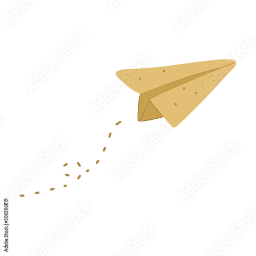 Flying paper plane route in the dotted line shape, icon vector illustration