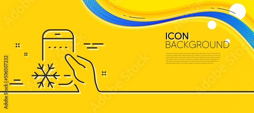 Refrigerator app line icon. Abstract yellow background. Fridge mobile application sign. Remote control symbol. Minimal refrigerator app line icon. Wave banner concept. Vector