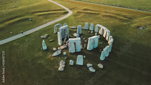 Stonehenge, Wilthshire. June 2022. UK. Aerial shot of the Unesco historical site of 