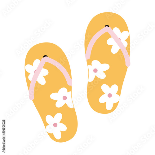 Summer vector illustration cute flip flops with flowers ornament, beach sandals in cartoon style
