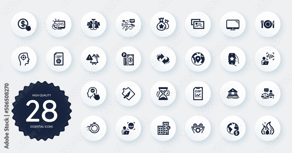 Set of Business icons, such as Fire energy, Food and Loyalty points flat icons. Cyber attack, Favorite app, Parking payment web elements. Web call, Court judge, Court building signs. Vector Set of Business icons, such as Fire energy, Food and Loyalty points flat icons. Cyber attack, Favorite app, Parking payment web elements. Web call, Court judge, Court building signs. Vector