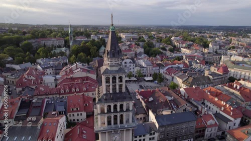 Bielsko-Biala from a drone on a sunny day. Town Hall and the characteristic buildings in the city. photo