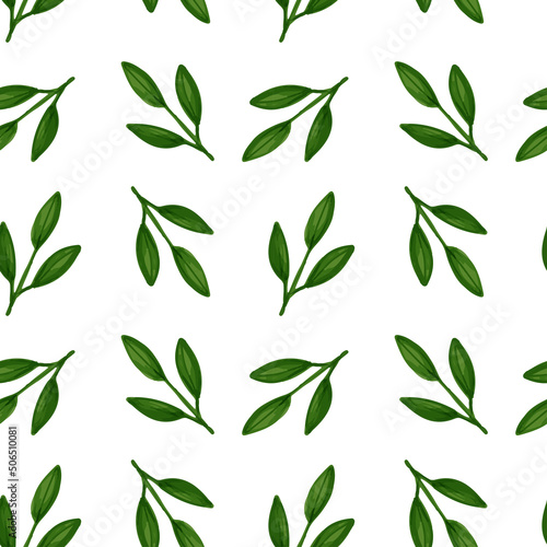 Seamless pattern with green tree branches in flat style on white background for fabric  textile  nursery