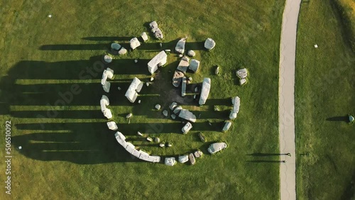 Stonehenge, Wilthshire. June 2022. UK. Aerial shot of the Unesco historical site of 