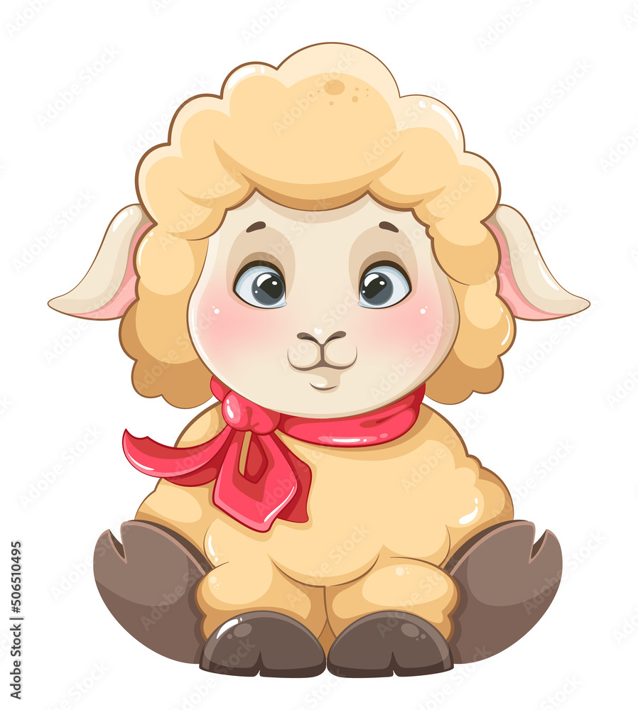 Obraz premium Eid al Adha Mubarak. Cute little cartoon ram.