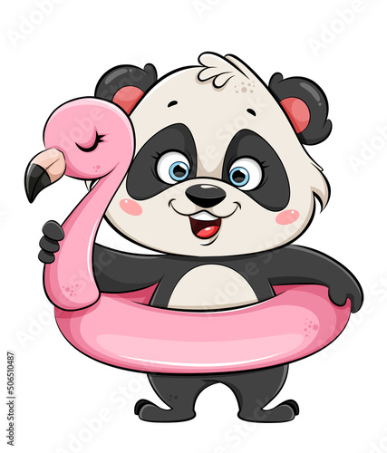 Cute Panda with pool inflatable flamingo