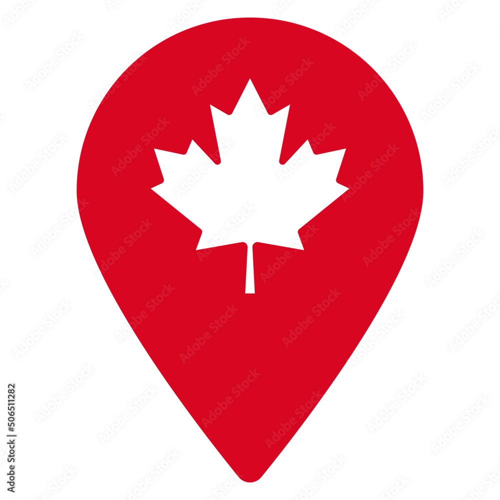 Obraz premium Canadian map point. Maple leaf (navigation, modern)