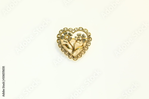 Ornate heart brooch pin vintage costume jewelry fashion accessory