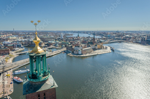 Murais de parede Stockholm City Hall Roof and Golden Crowns on the Top