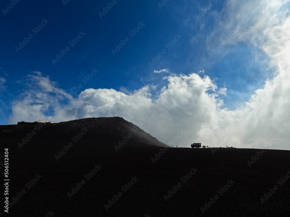 Silhouette on the volcano of sicily, volcano Etna