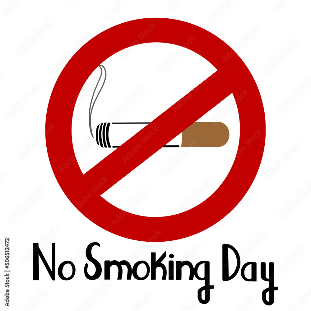 Ilustración para el Día sin tabaco en inglés, 13 de marzo. Signo de prohibido fumar. Día contra el uso legal o ilegal del tabaco. Ilustración para el Día sin tabaco en inglés, 13 de marzo. Signo de prohibido fumar. Día contra el uso legal o ilegal del tabaco.