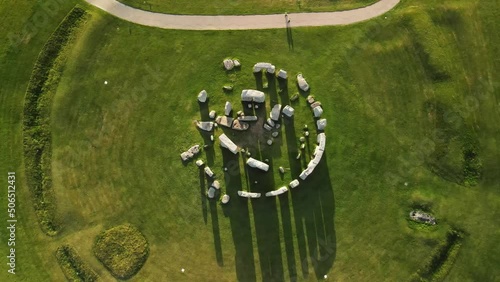 Stonehenge, Wilthshire. June 2022. UK. Aerial shot of the Unesco historical site of 
