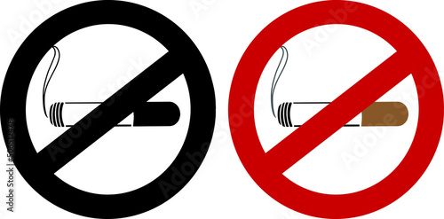 Vector. Signo de prohibido fumar en color y en blanco y negro. Día contra el uso legal o ilegal del tabaco.
