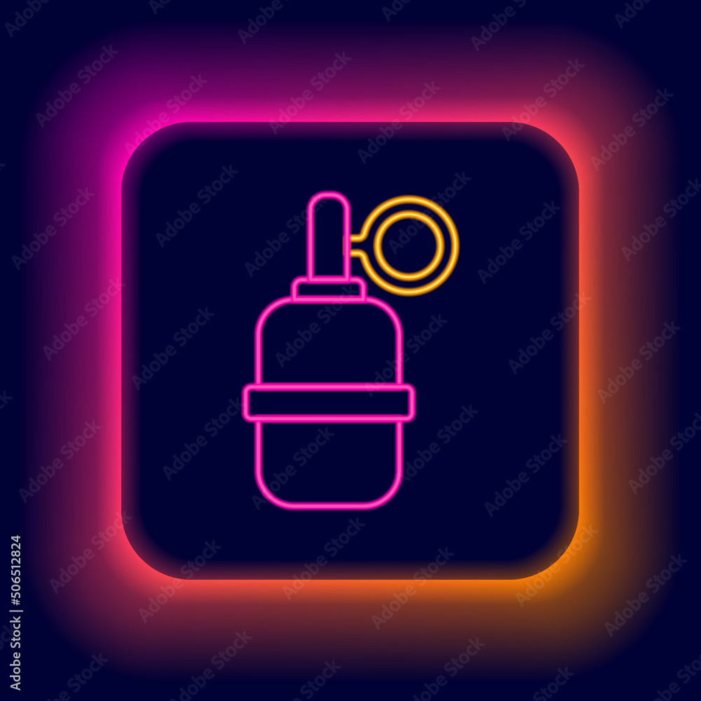 Glowing neon line Hand grenade icon isolated on black background. Bomb explosion. Colorful outline concept. Vector Glowing neon line Hand grenade icon isolated on black background. Bomb explosion. Colorful outline concept. Vector