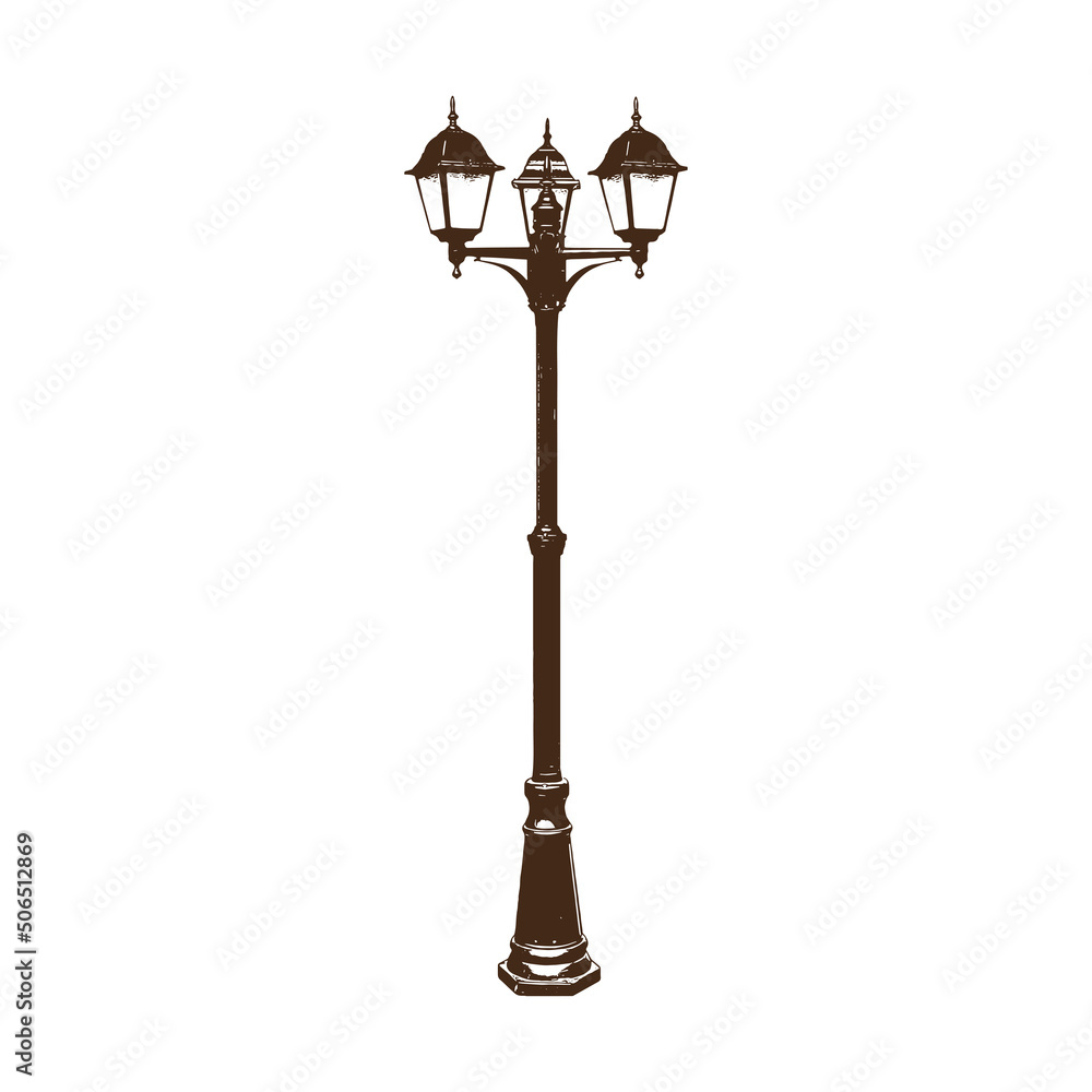 lamp Vector drawing illustration black and white engrave isolated illustration