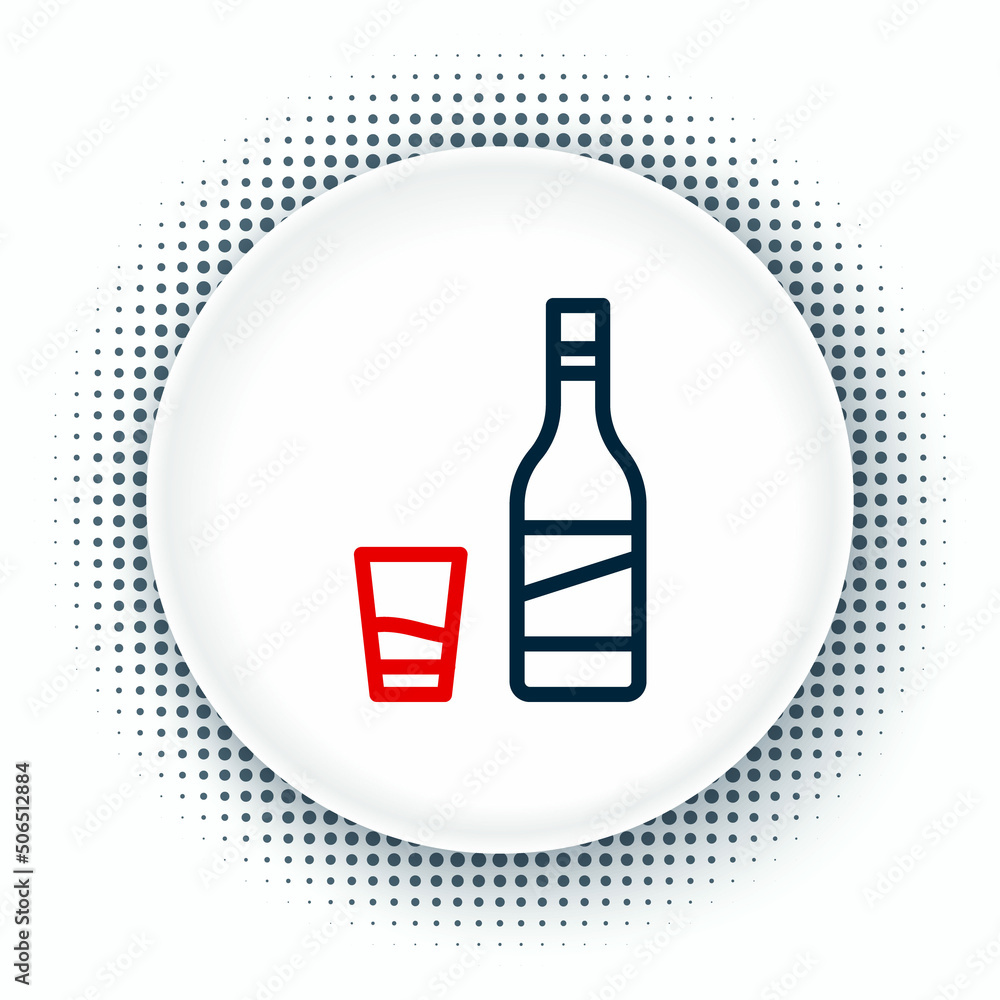 Line Bottle of vodka with glass icon isolated on white background. Colorful outline concept. Vector Line Bottle of vodka with glass icon isolated on white background. Colorful outline concept. Vector