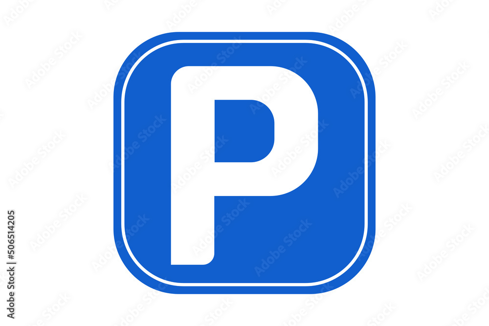 Road symbol for parking public, P on blue sign Road symbol for parking public, P on blue sign
