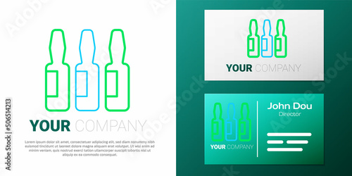Line Medical vial, ampoule, bottle icon isolated on white background. Vaccination, injection, vaccine healthcare concept. Colorful outline concept. Vector