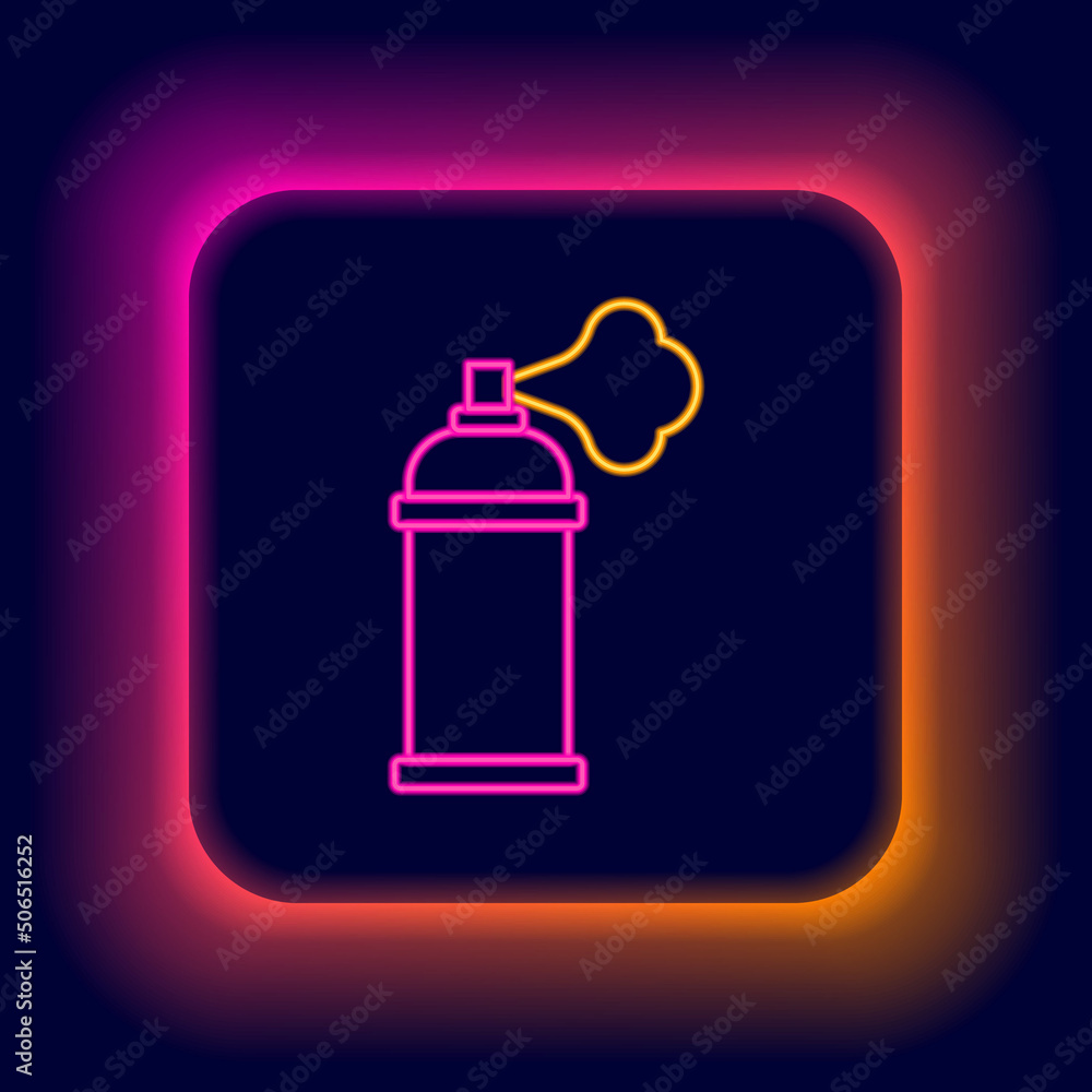 Glowing neon line Paint spray can icon isolated on black background. Colorful outline concept. Vector