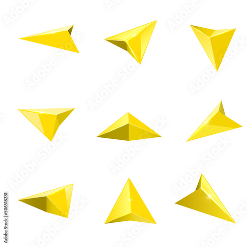 Yellow glossy navigation arrow Gps vector set.