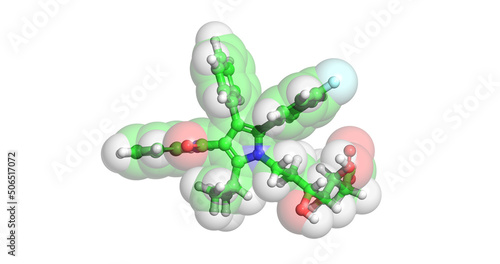 Atorvastatin (Lipitor) drug molecule, 3D
 photo
