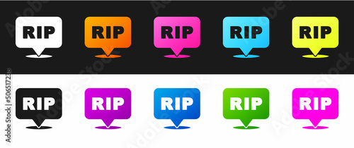 Set Speech bubble rip death icon isolated on black and white background. Vector