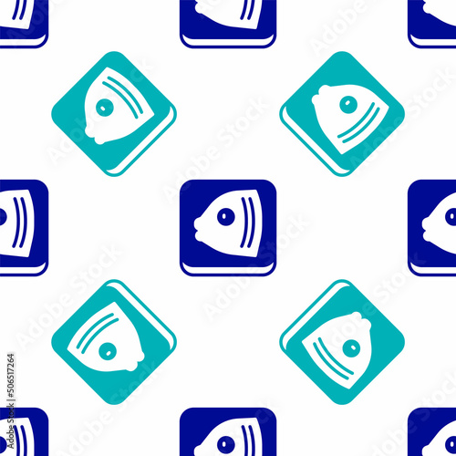 Blue Fish head icon isolated seamless pattern on white background. Vector