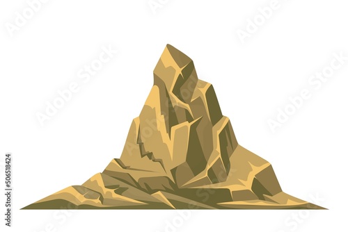 Large bare rocky mountain peak flat vector object isolated. Natural terrain formation type cartoon style illustration