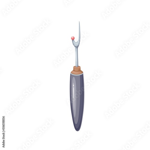 Seam ripper with handle flat color vector object isolated. Sewing tool cartoon style illustration