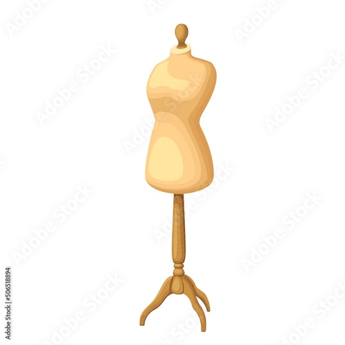 Wooden sewing mannequin flat color vector object isolated. Atelier equipment cartoon style illustration