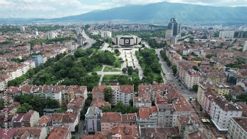 The National Palace of Culture. Congress Centre Sofia NDK. Aerial view video at 4k quality photo