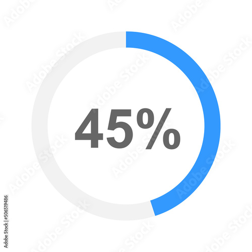 45 percent filled round downloading or battery charging process bar. Progress, waiting, transfer, buffering or loading icon. Infographic element for website or mobile app. Vector flat illustration photo