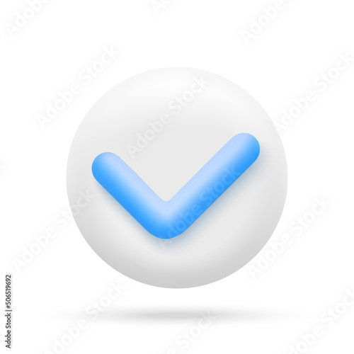 Check mark round white icon in 3d cartoon minimal style. Vector illustration. (ID: 506519692)
