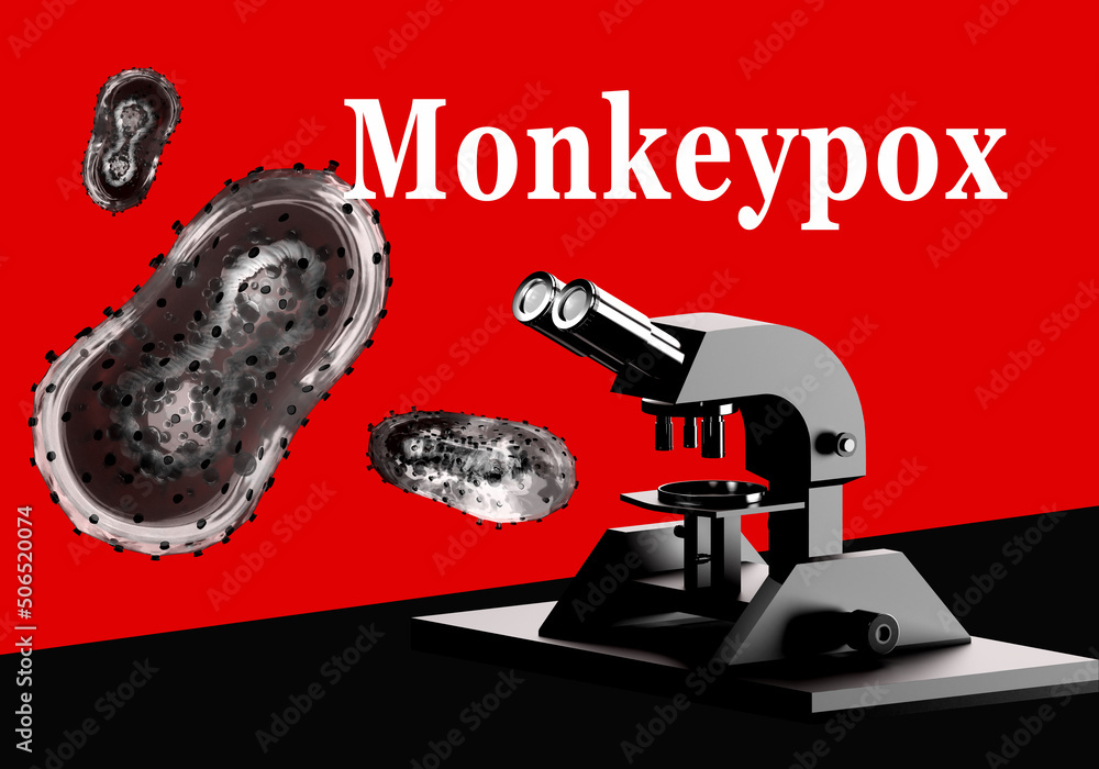Monkeypox epidemic. Outbreak of viral disease. Monkeypox bacteria next
