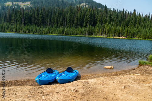 Kayaks on the lake