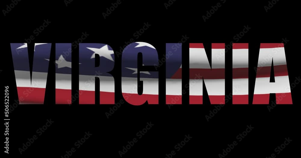 Virginia state name with american flag waving, alpha channel footage Virginia state name with american flag waving, alpha channel footage