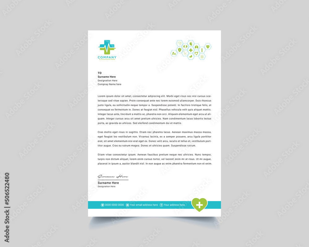 Multipurpose Medicine Letterhead Design Template. Doctor, Hospital