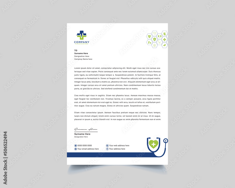Multipurpose Medicine Letterhead Design Template. Doctor, Hospital